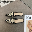 Women Luxury Fashion Elegant Pointed Toe Slides -