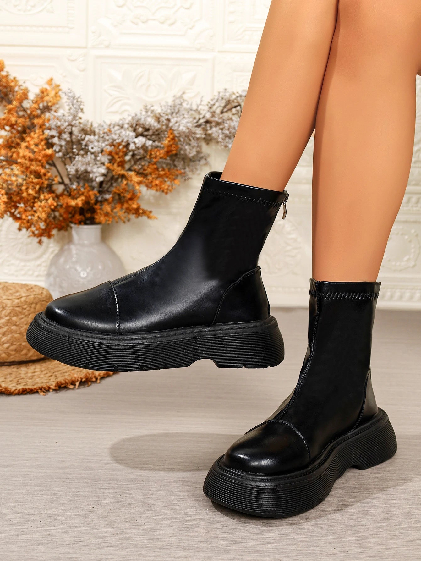 2026 Women Suede Modern Ankle Boots Plush Mid Heels Shoes Winter Trend Office Chunky Shoes Fashion Walking Non Slip Botas Mujer -