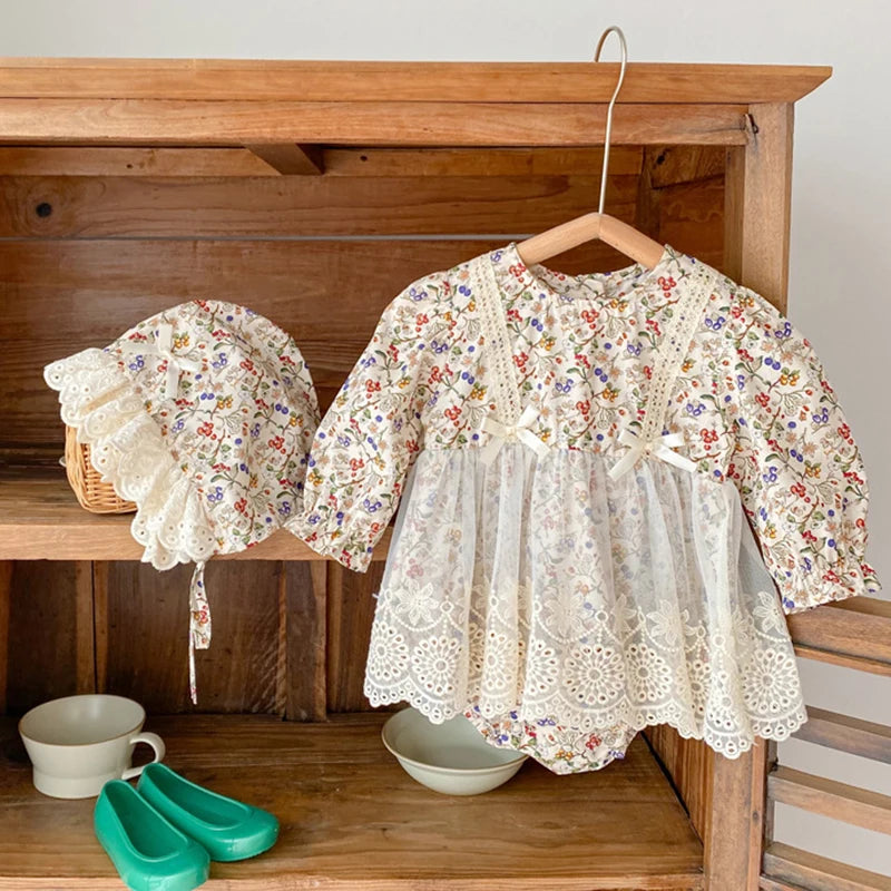 Keep your little girl cozy and cute with this adorable romper and matching hat set—perfect for toddlers! -