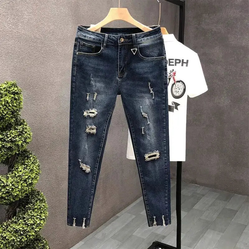 Cropped Jeans for Men Ripped -