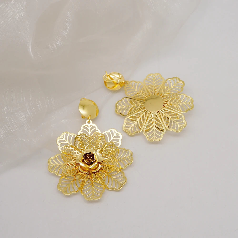 Flower Necklace Bracelet Earrings Ring Set -