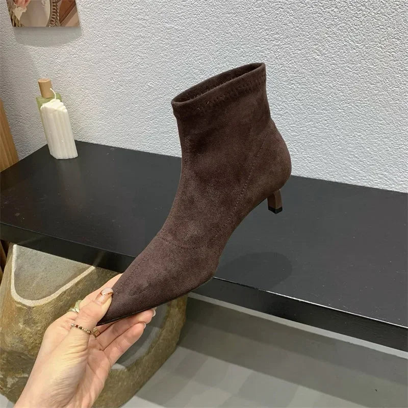 Shoes for Women 2025 High Quality Elegant Ankle Women's Boots Fashion Back Zipper Solid Office and Career Sexy Pointed Toe Boots -