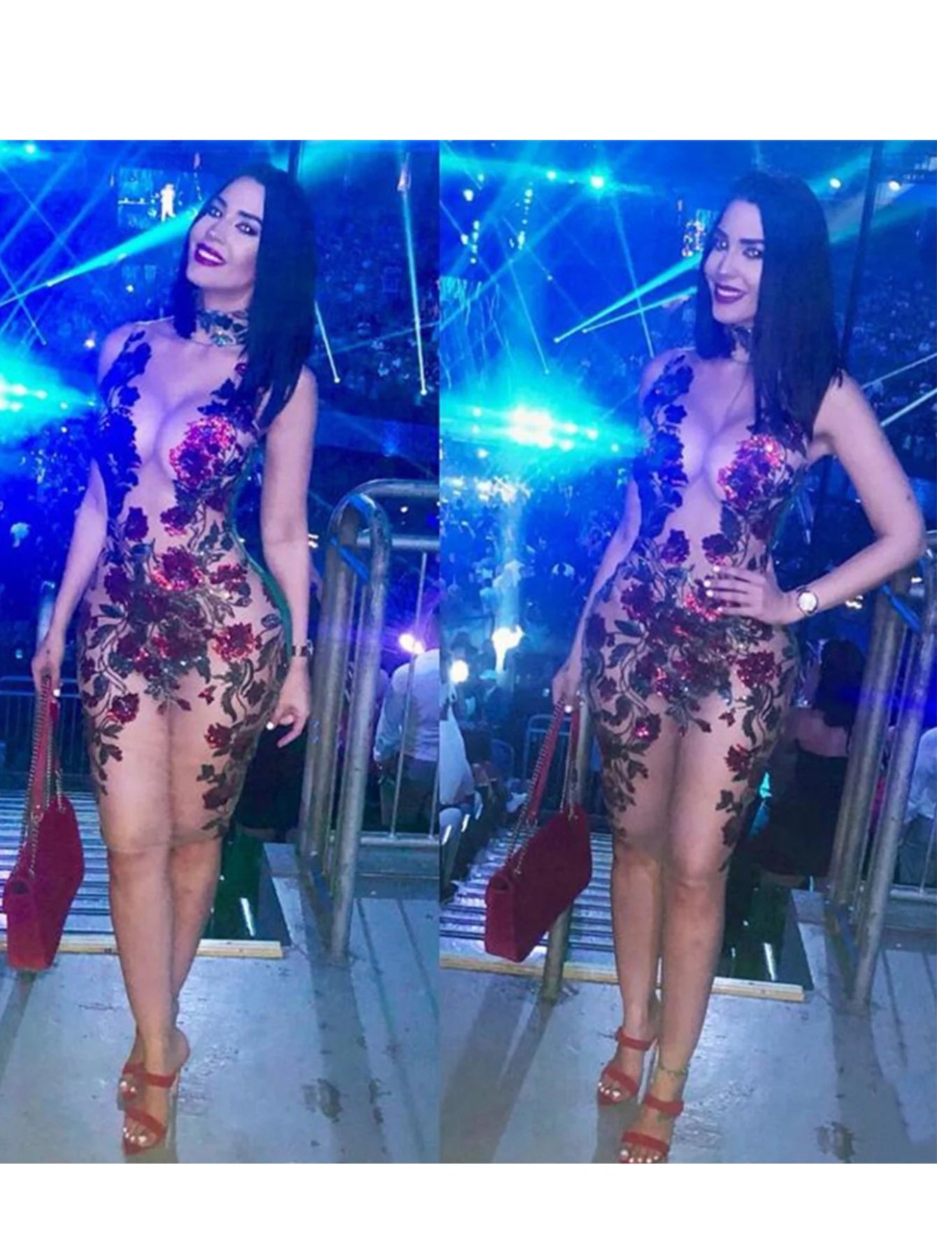 Sexy See through Mesh Red Sequin Mini Summer Dress Women Night club outfits cocktail Dresses Party wrap bodycon Dress vestidos -
