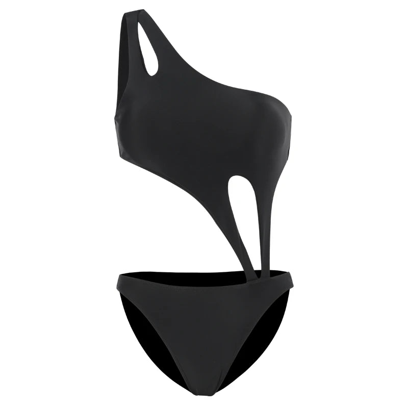 Black Women Swim Suit One-piece Swimsuits Korean Fused Swimwear Ladies Bathing Suits Off Shoulder Bodysuit Monokini Beachwear -