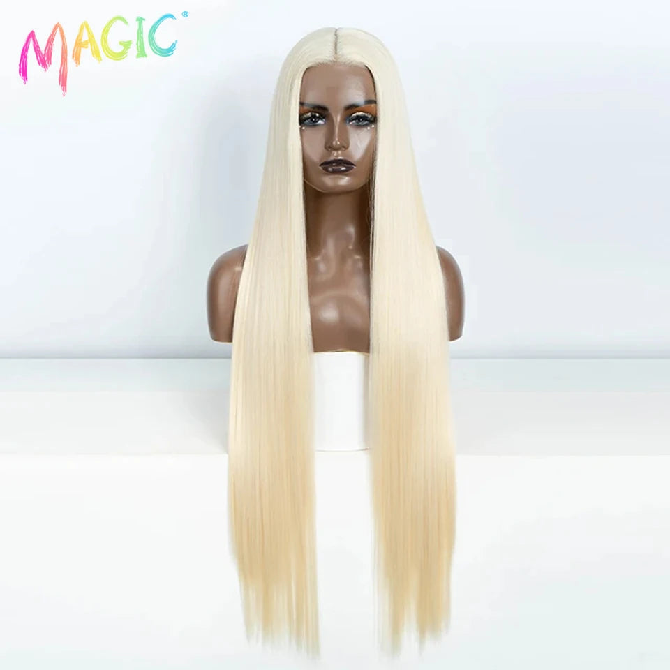 Achieve a magical transformation with this 38-inch ombre blonde lace front wig. Ideal for cosplay, events, or everyday wear, this wig offers a cute and stylish look that is sure to turn heads. -