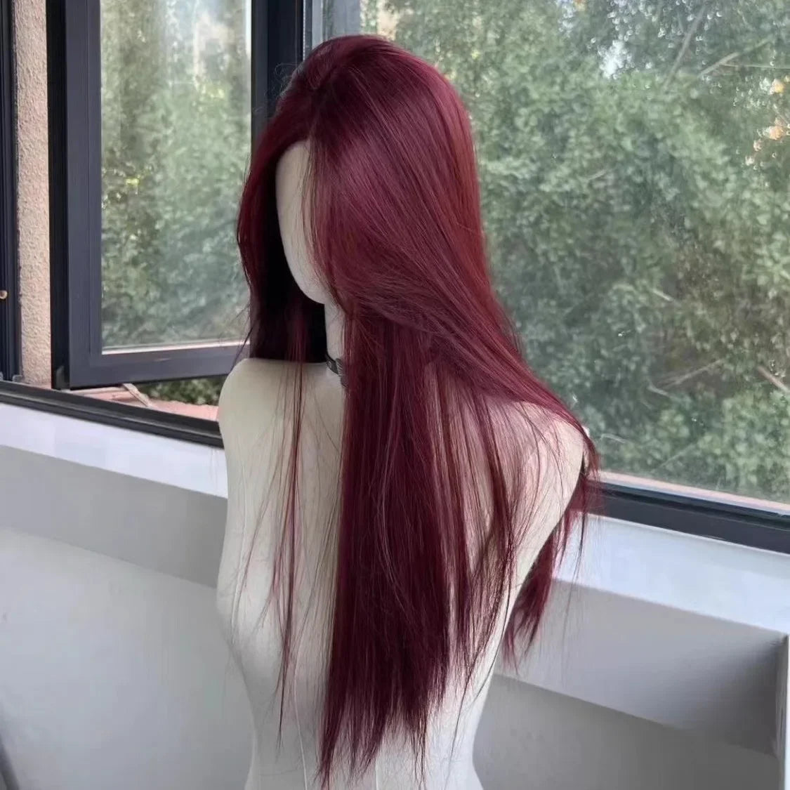 Red Straight Lace Front Wig for Cosplay Daily Use Heat Resistant Headband. -