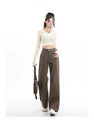 Rock the urban vibe with these baggy, high-street fashion, straight brown jeans for women! -