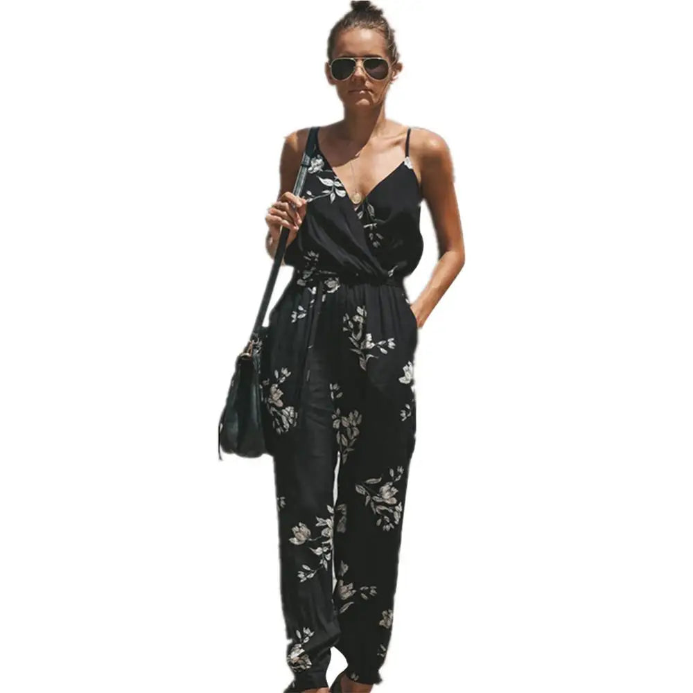 Dress to impress in this sexy and stylish women's summer jumpsuit. Featuring a backless design, deep V-neckline, floral print, and strappy details, this romper is perfect for making a statement with your outfit! -