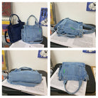 Elevate your casual look with this denim shoulder bag for women. Featuring a large design and zipper closure, this bag is perfect for shopping and everyday use, adding a touch of style to your outfit. -