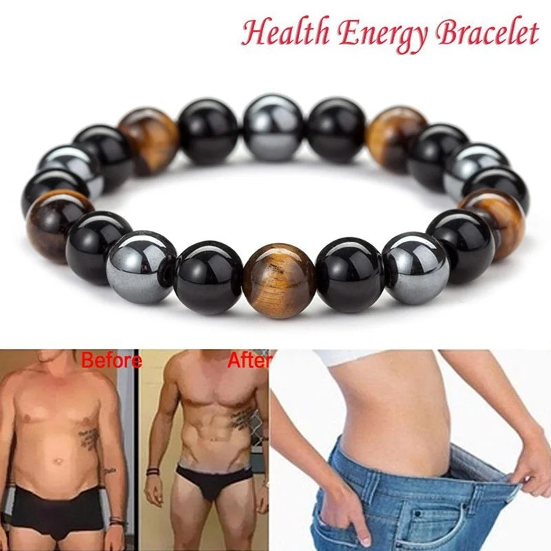 Natural Black Obsidian Hematite Tiger Eye Beads Bracelets -
