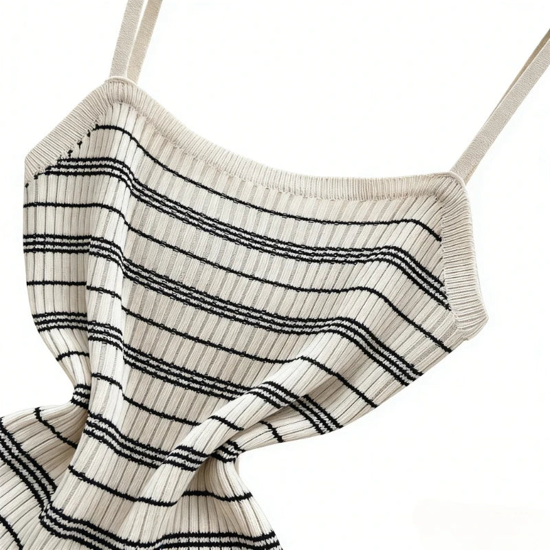 Black White Striped Spaghetti Strap Dress -