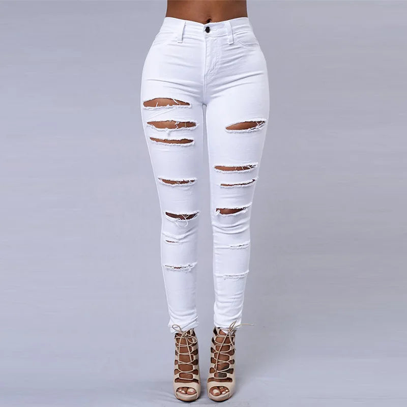 High Waist Ripped Women's Skinny Jeans -