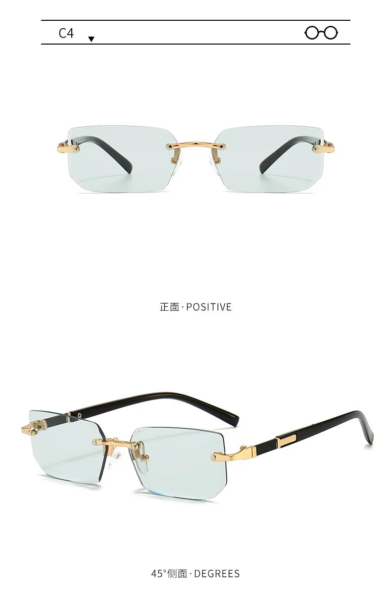 Rimless Sunglasses Rectangle Fashion Popular Women Men Shades Small Square Sun Glasses For Female Male Summer Traveling Oculos -