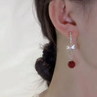 Elegant Red Zircon Butterfly Drop Earrings -