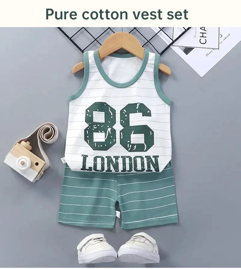 Children Sets Kids Clothes Boys Girls Vest Suit Summer Children's Clothing baby Cotton T-Shirts Shorts Tank Top Sleeveless -