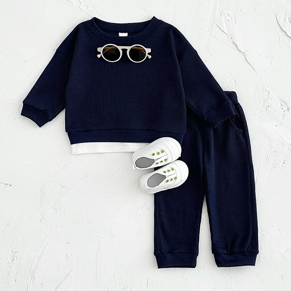 Dress your little one in comfort with this new baby clothes set—featuring a loose waffle cotton tracksuit perfect for kids on the move 0-3 Years Old -
