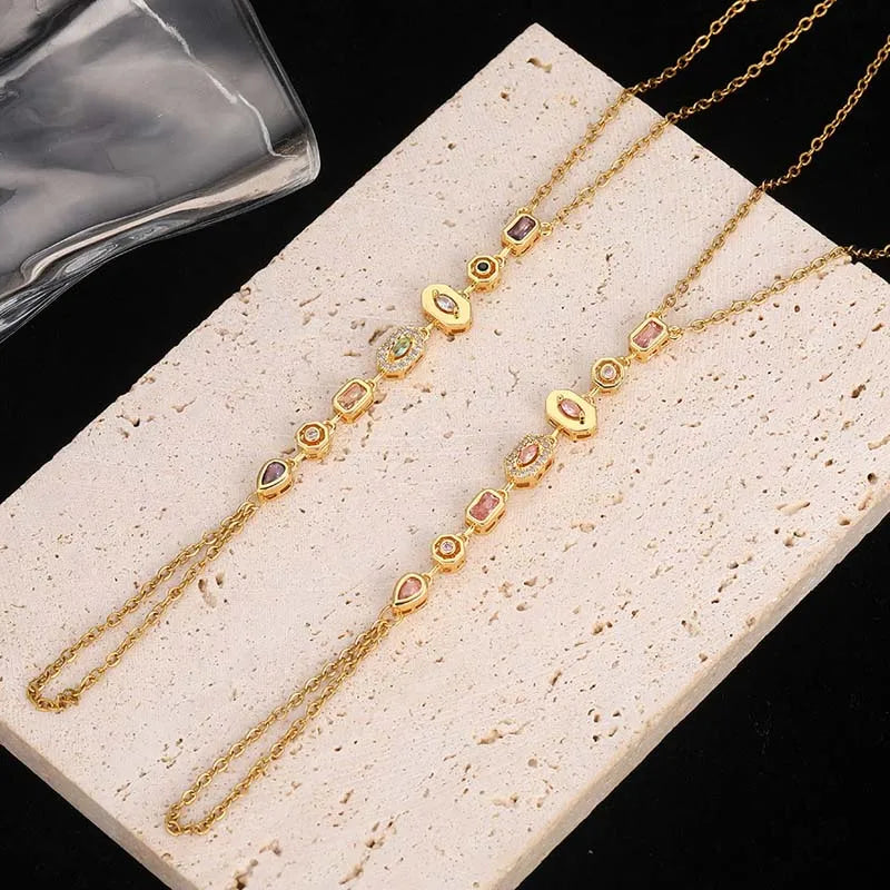 Stainless Steel Colorful Crystal Hand Chain Bracelet -