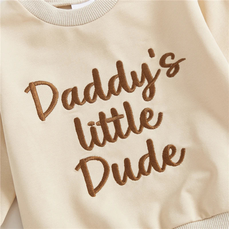 Toddler Baby Boy Winter Fall Outfit Letter Embroidered Sweatshirt and Solid Color Joggers 2 Piece Baby Boys Clothing Set -