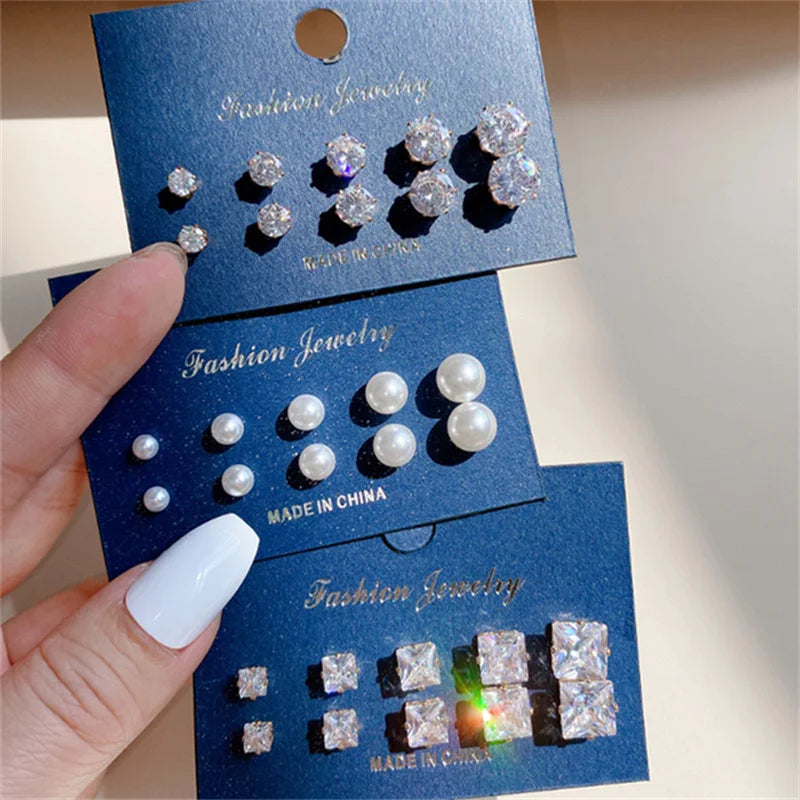 Trendy Vintage Gold Color Earrings Set Pearl Stud Earrings -