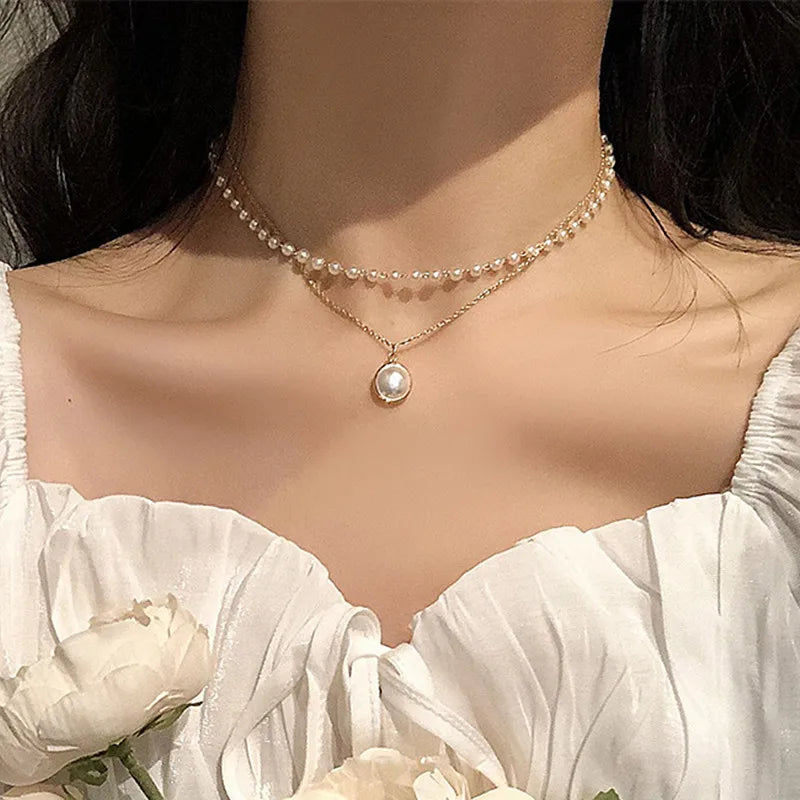 Simple Pearl Beads Necklace -