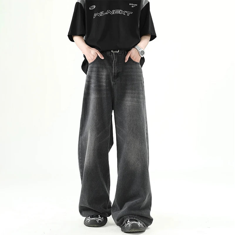 Men Denim Pants Blue Washed Male Jeans -