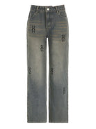 Rock the retro vibe with these baggy distressed low-rise vintage denim pants—loose, patched, and perfect for a cool mom style! -