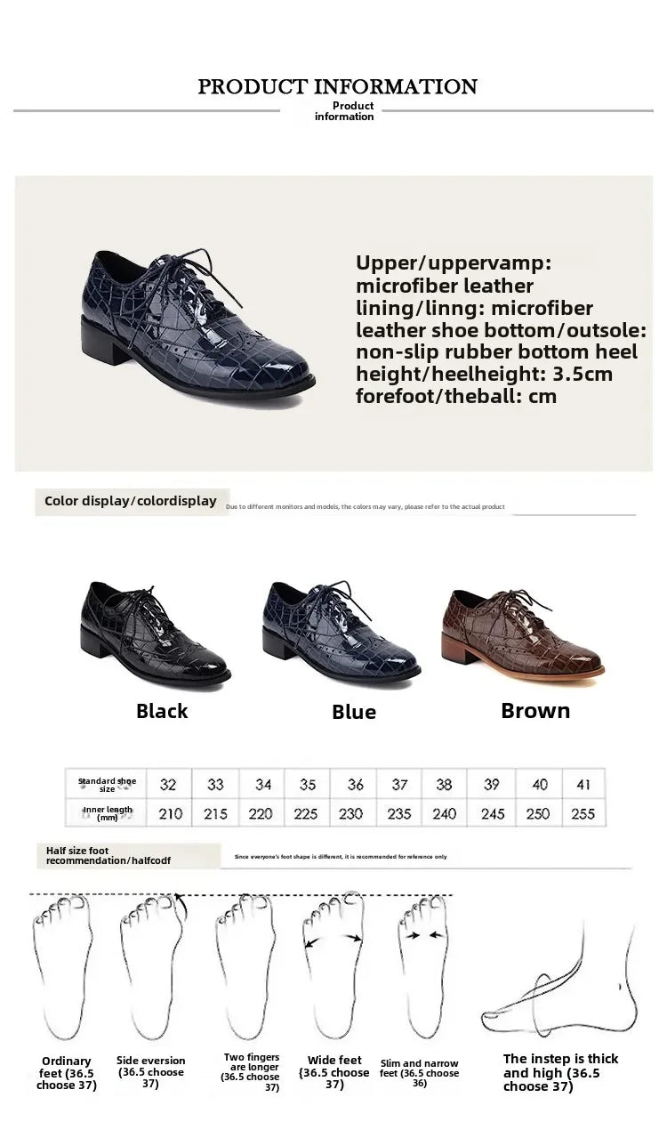2025 Women Shoes Spring New Fashion Round Toe Lace Up Retro Single Shoe for Office Party Walk Thick Low Heeled big Size 48 775-1 -