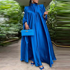 Plus Size 5XL VONDA 2023 Women Stand Collar Elegant Satin Dress Long Bat Sleeve Evening Pleated Maxi Sundress Casual Solid Robe -
