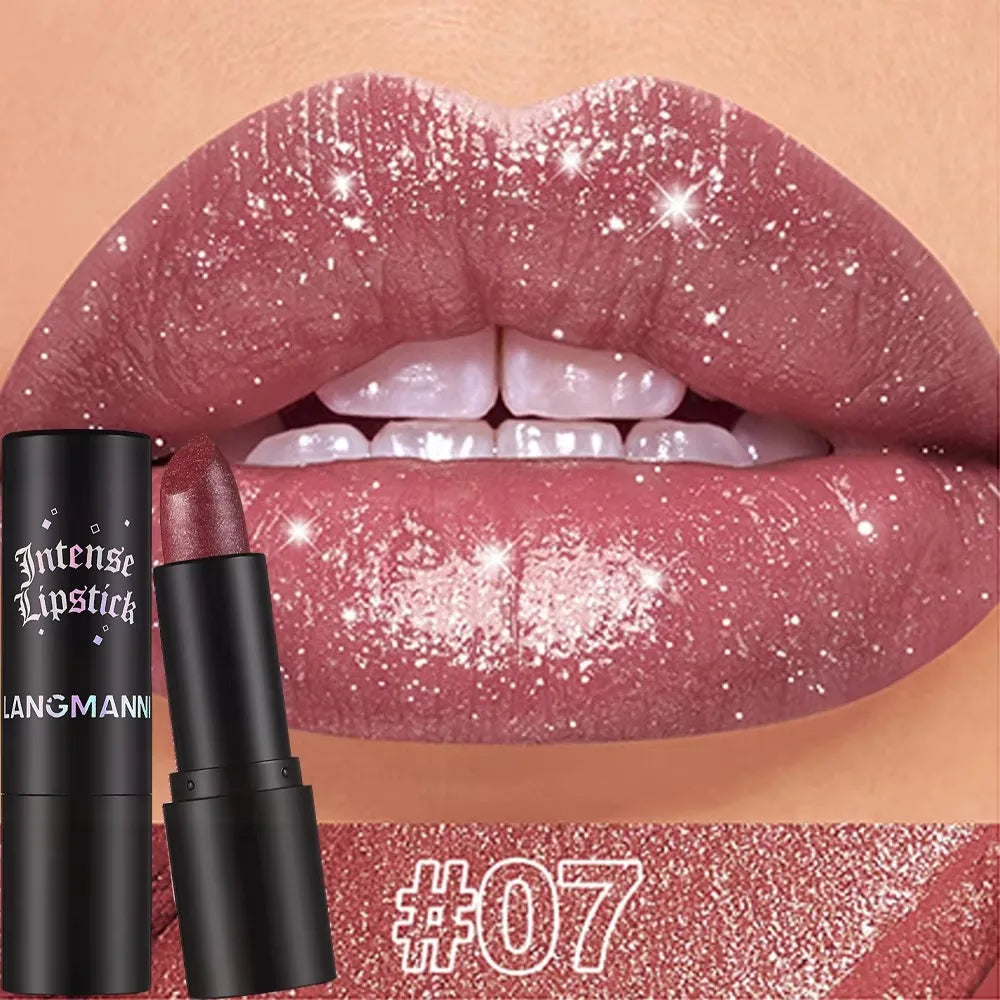Chocolate Brown Luxurious Metallic Glitter Lipstick Long-Lasting Waterproof Non-Fade Shimmery Pearl Sparkling Lip Gloss Makeup -