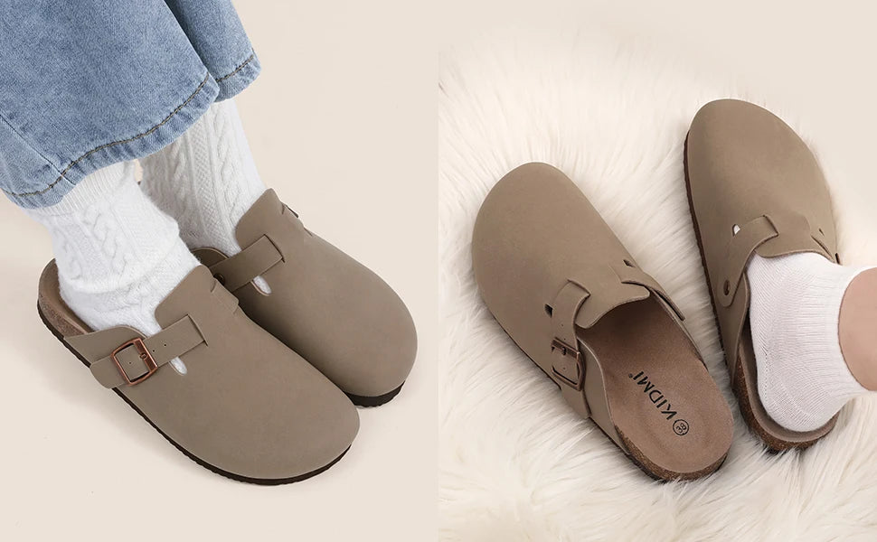 Evshine 2024 Women Cork Slides Classic Clogs For Women Fashion Mules Indoor Home Cork Suede Slippers Outdoor Soft Beach Slippers -