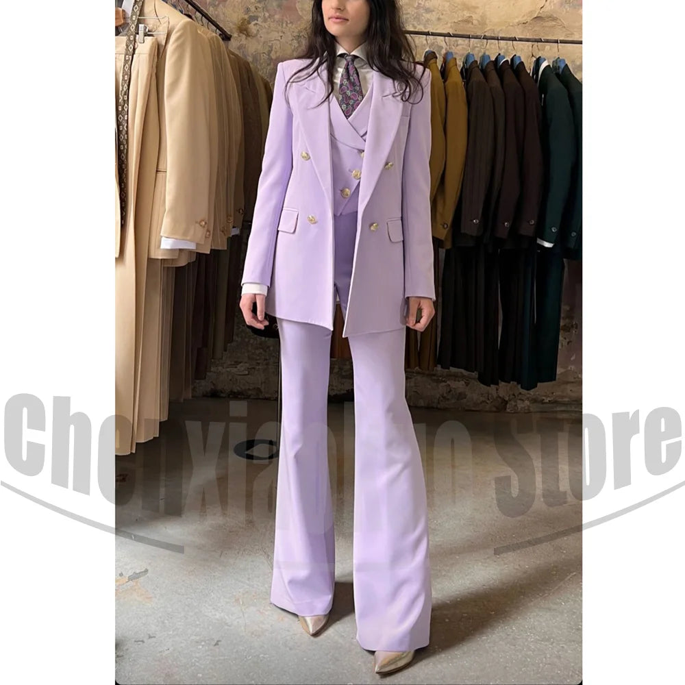 Women's Three Piece Suit Double Breasted Blazer Vest and Pants -