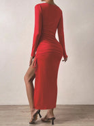 Women's Red Long Sleeves Maxi Dress -