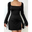 Womens Sexy Mini Dresses Long Sleeves with Lace-up Split -