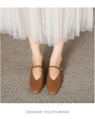 Woman Spring Casual Square Toe Low Soft Soled Shoes Lolita Ballerina Red Flats Female Elegant French Retro Buckle Mary Janes -