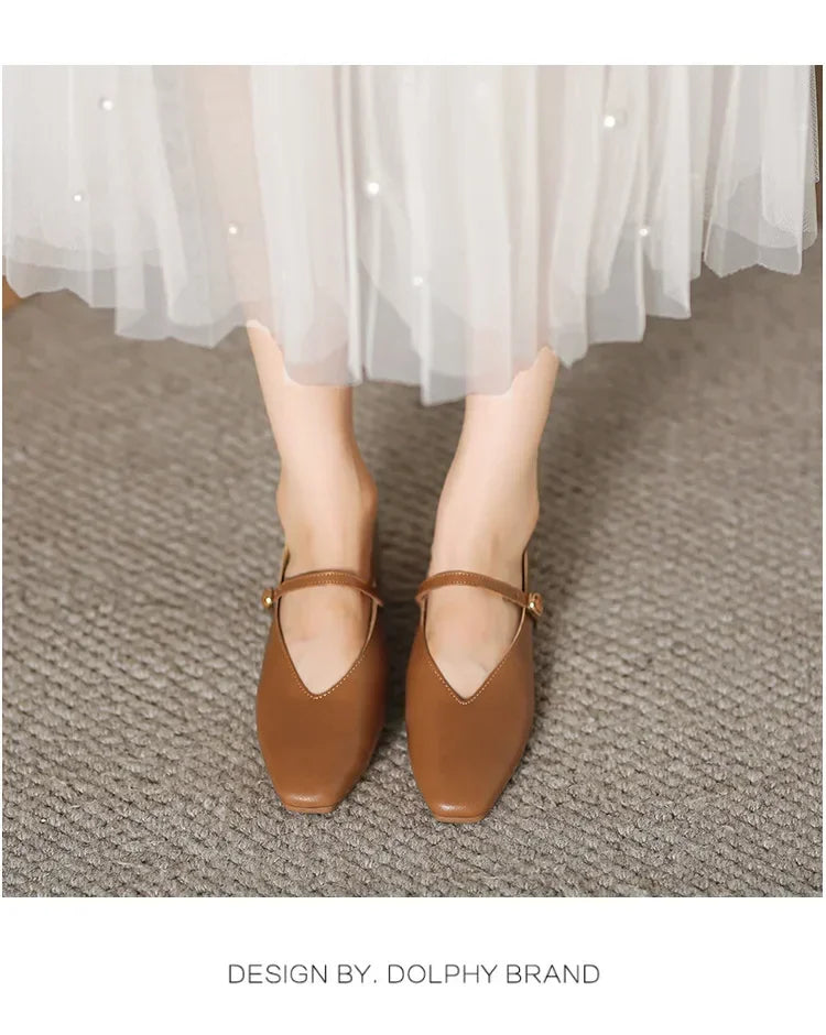 Woman Spring Casual Square Toe Low Soft Soled Shoes Lolita Ballerina Red Flats Female Elegant French Retro Buckle Mary Janes -