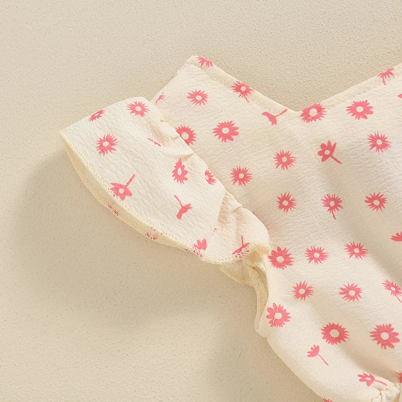 Toddler Kids Clothes Girls Summer Overalls Cotton Floral Print Backless Bowknot Rompers Jumpsuits Baby Clothing -