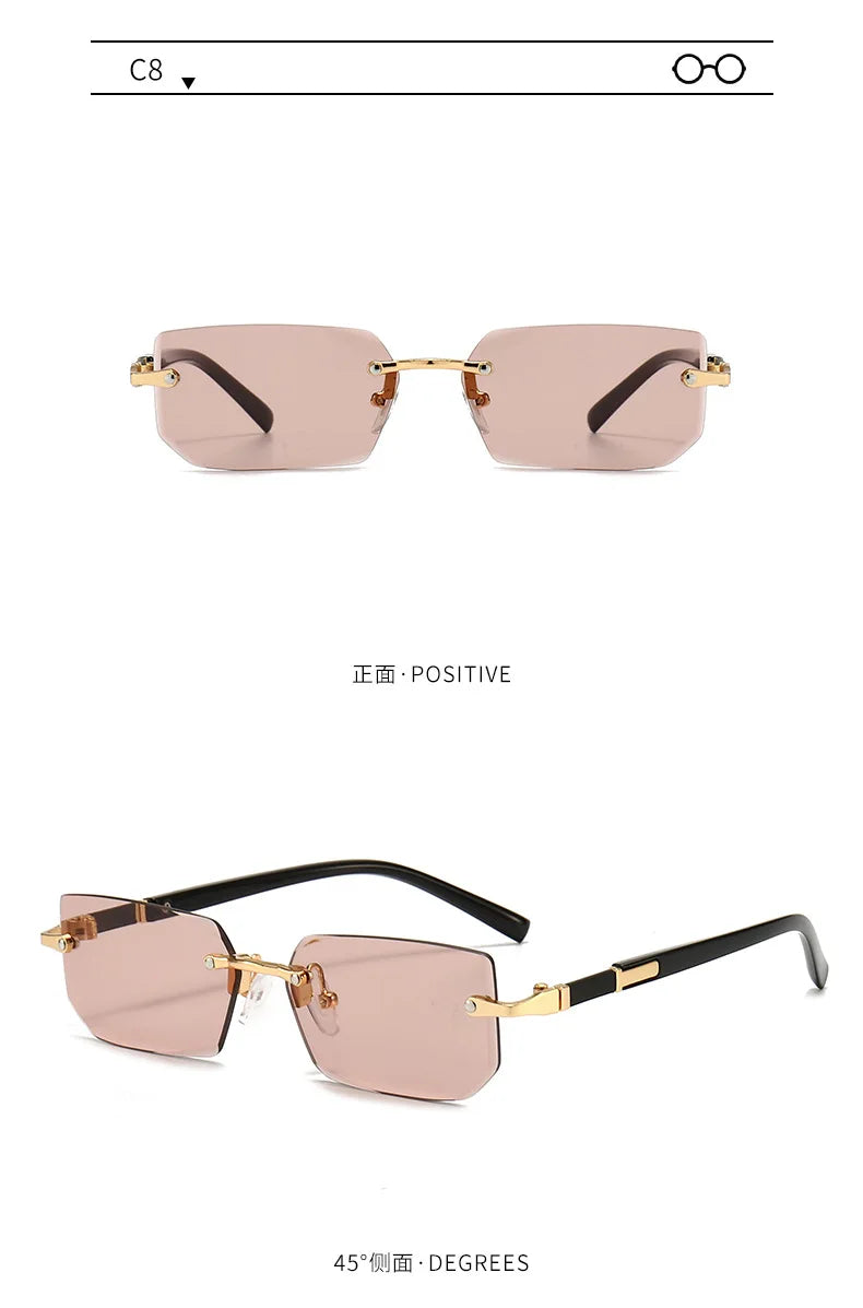 Rimless Sunglasses Rectangle Fashion Popular Women Men Shades Small Square Sun Glasses For Female Male Summer Traveling Oculos -