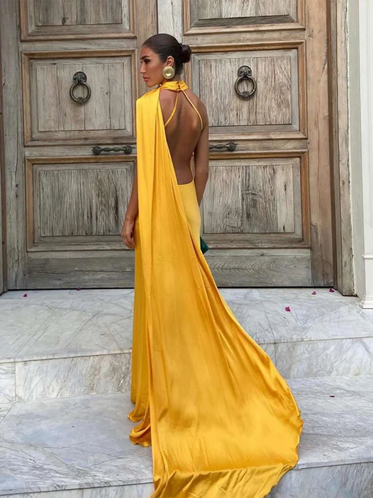 Elegant Ribbon Halter Dress -
