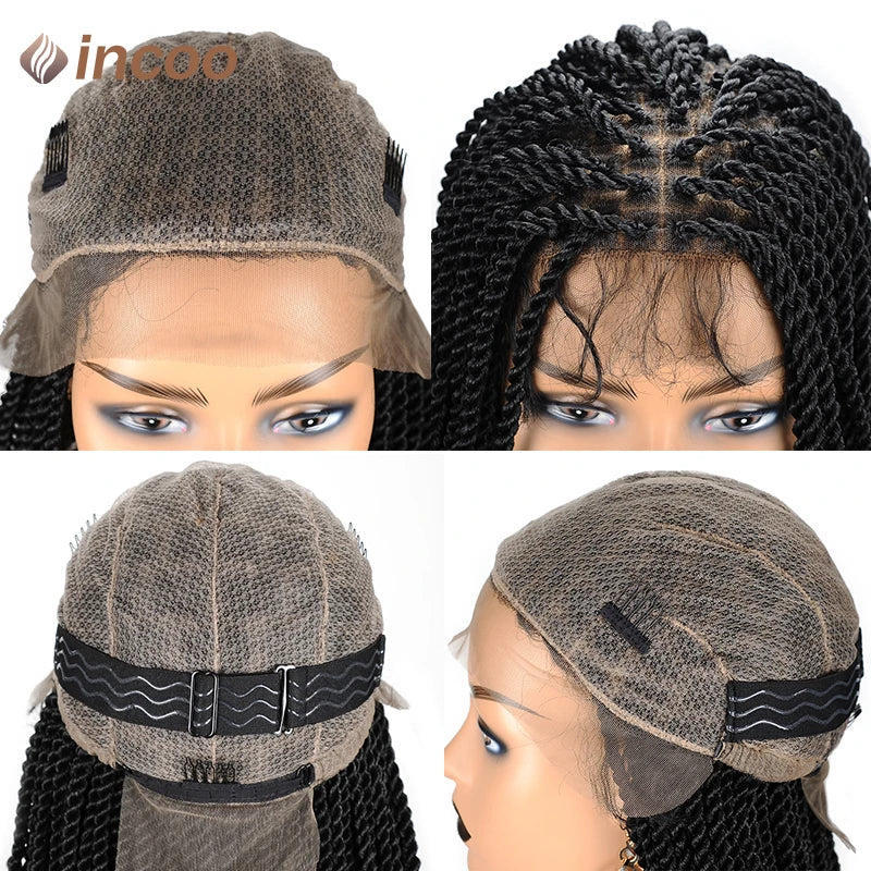 Full Lace Frontal Wigs Twist Braids Box Braids Lace Faux Locs Wig Goddess Braids -