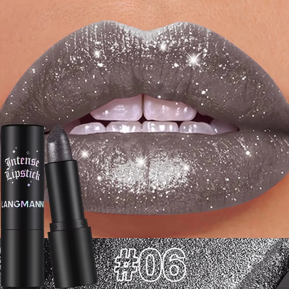 Chocolate Brown Luxurious Metallic Glitter Lipstick Long-Lasting Waterproof Non-Fade Shimmery Pearl Sparkling Lip Gloss Makeup -
