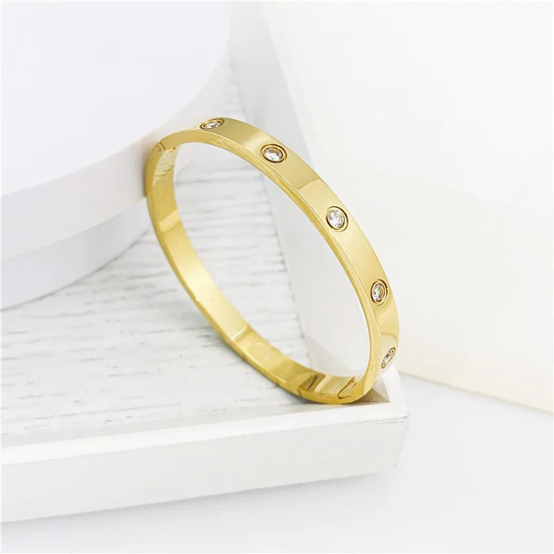 Gold Color Zircon And Cross Nut Nail Bracelet Gold & Bangle For Woman -