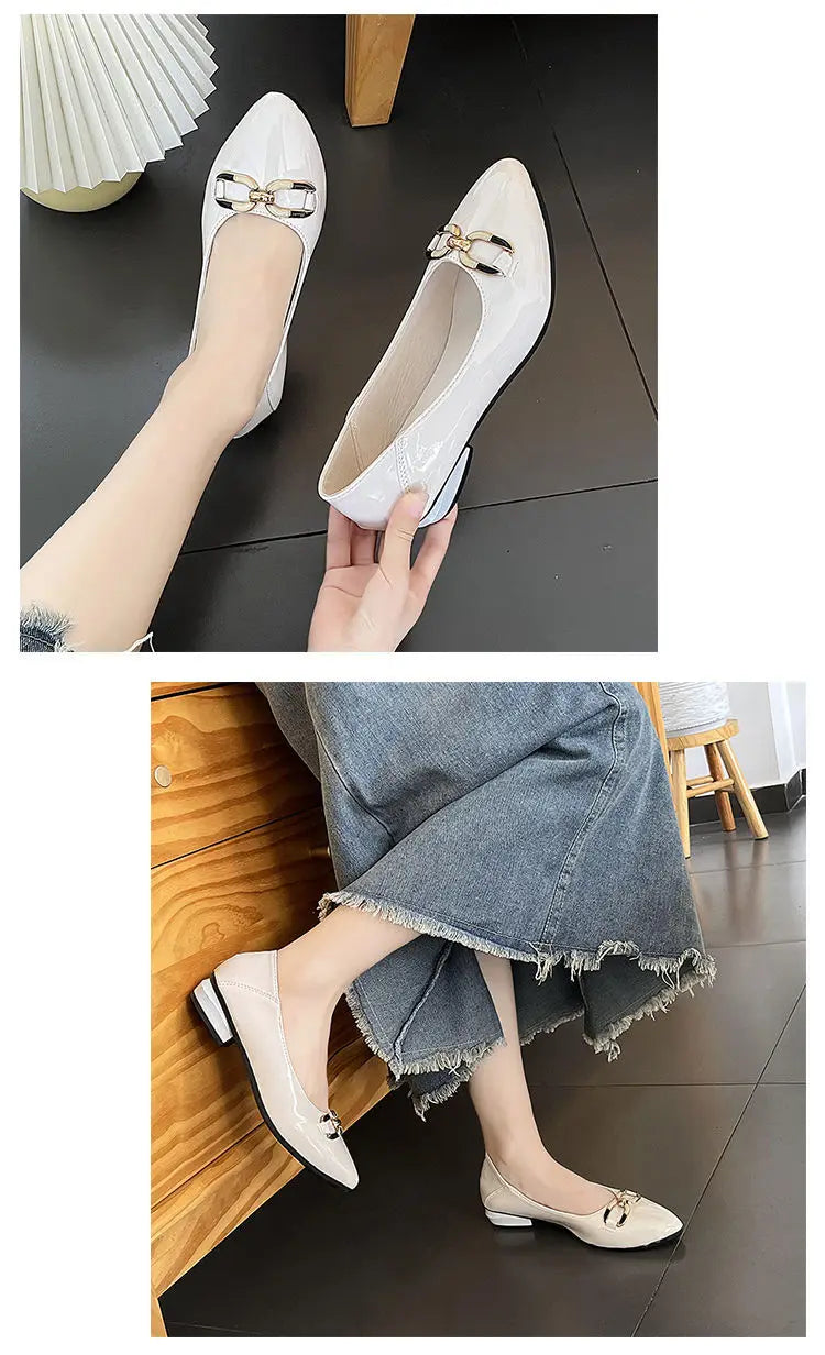 Shoes for Women Fashion Pointed Toe Patent Leather Low Heel Single Shoes Lady Slip on Classic Comfort Office Shoes Zapatos Mujer -