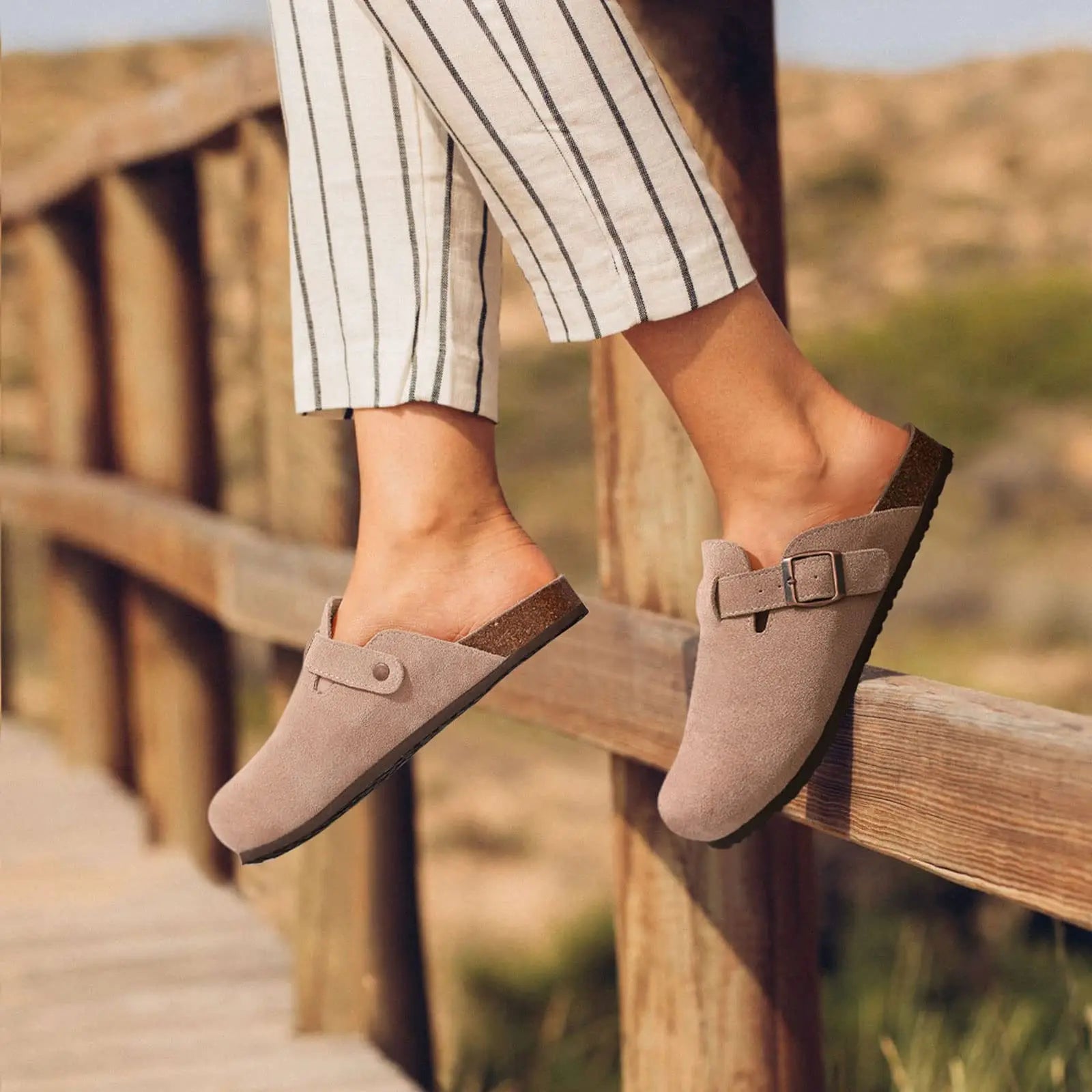 Evshine 2024 Women Cork Slides Classic Clogs For Women Fashion Mules Indoor Home Cork Suede Slippers Outdoor Soft Beach Slippers -