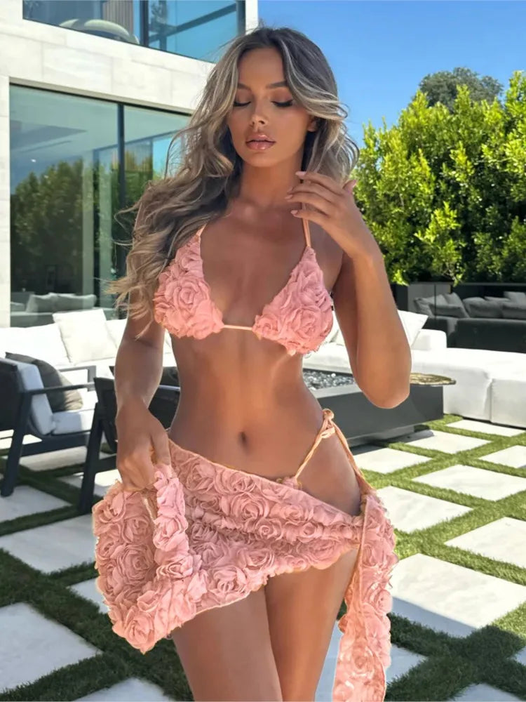 Bikini Bodysuit Swimwear Women With Skirt Bathing Suit Summer New Ruffle Splice Print Beachwear Holiday Bikini Cover Ups Outfits -