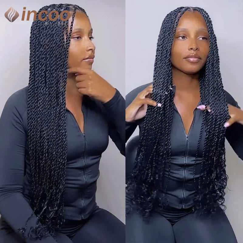 Full Lace Frontal Wigs Twist Braids Box Braids Lace Faux Locs Wig Goddess Braids -