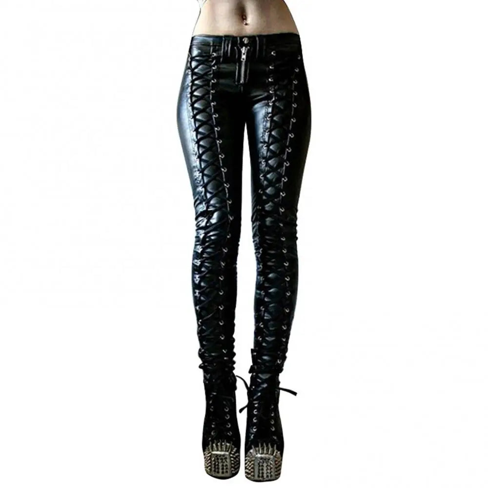 Elevate your style with these skinny faux leather pants for women—featuring a button closure for a chic and trendy look! -