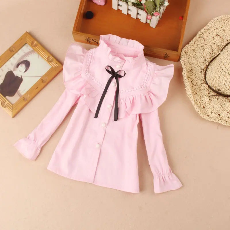 Teenage Girls Clothes Autumn Kids Blue Stripe Blouses Turn-down Collar Full Sleeve Shirt Children Cotton Tops School Girl Blouse -