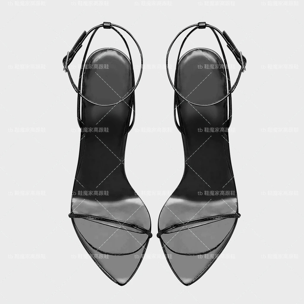 Silver 12cm slim toe high-heeled shoes, 2025 new sexy one-piece buckle fashion sandals, single shoe33-46 -