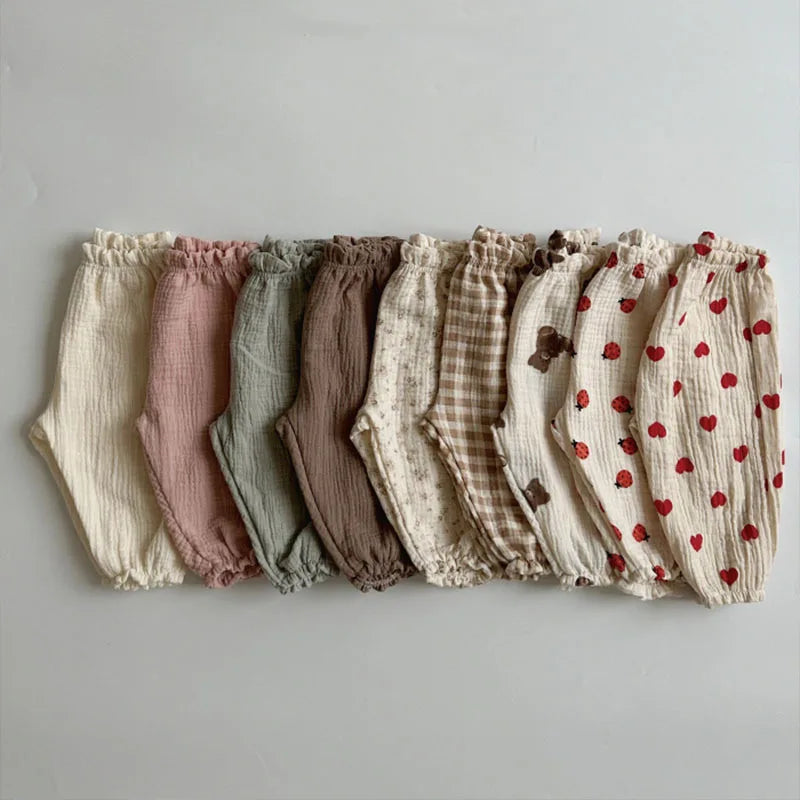 Keep your little ones comfy and cute in these organic cotton loose-fit baby pants—featuring playful tiger, bear, and floral prints perfect for boys and girls! -