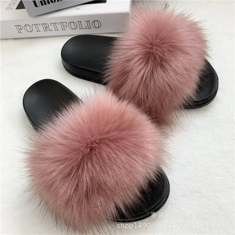 Faux Fur Slippers Women -